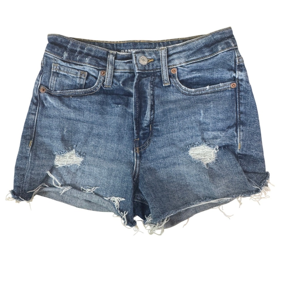 Old Navy OG Straight High Rise Distressed Denim Shorts Blue Size 0